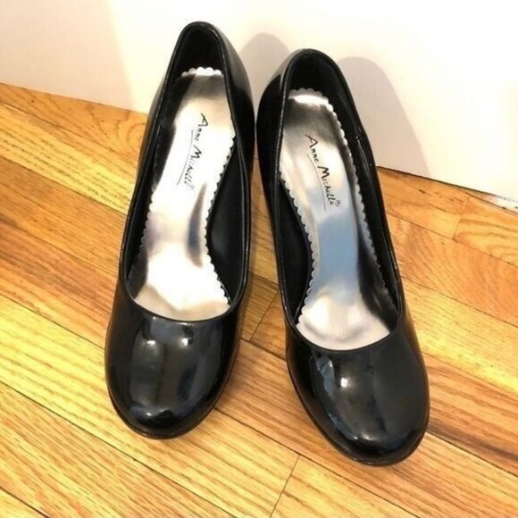 Black vegan patent leather platform heels shoes size 8 NIB retro round toe pump - Picture 4 of 9